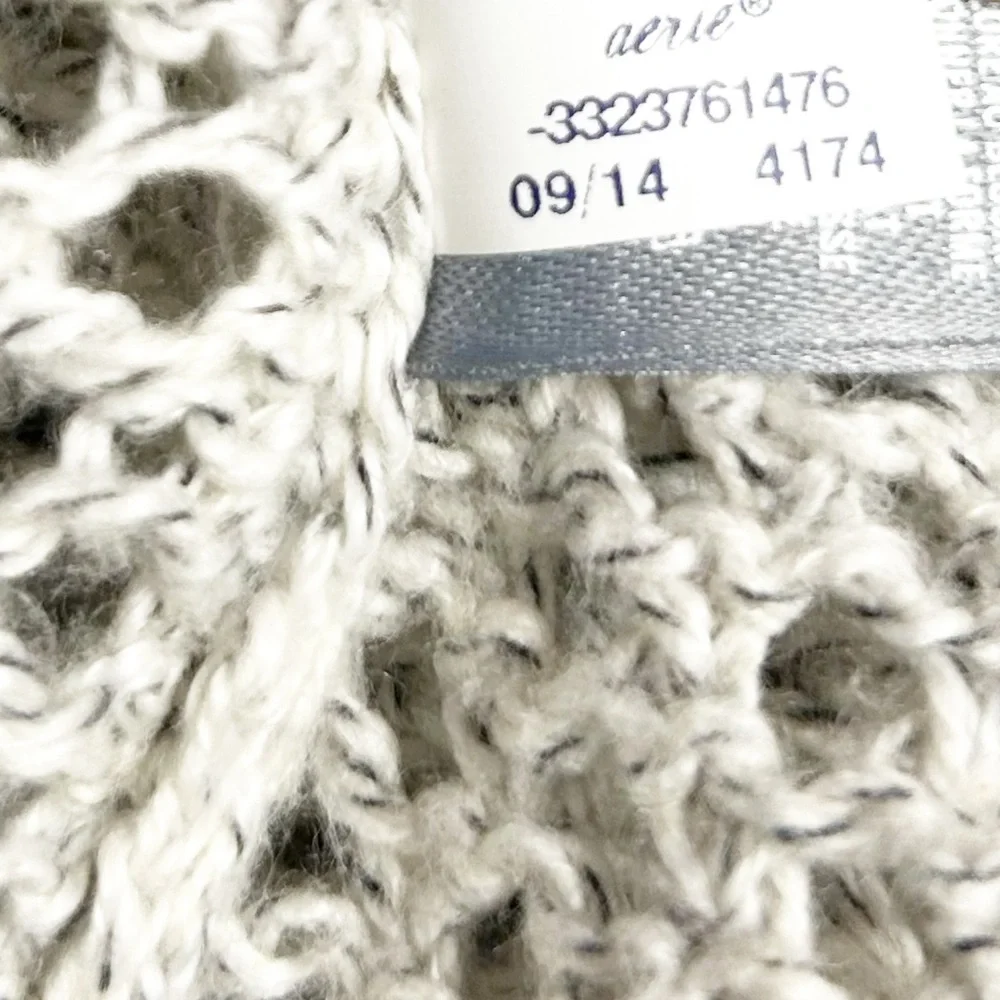 Aerie Light Gray Open-Knit Long Sleeve Cotton Blend Cardigan Sweater with a Hood